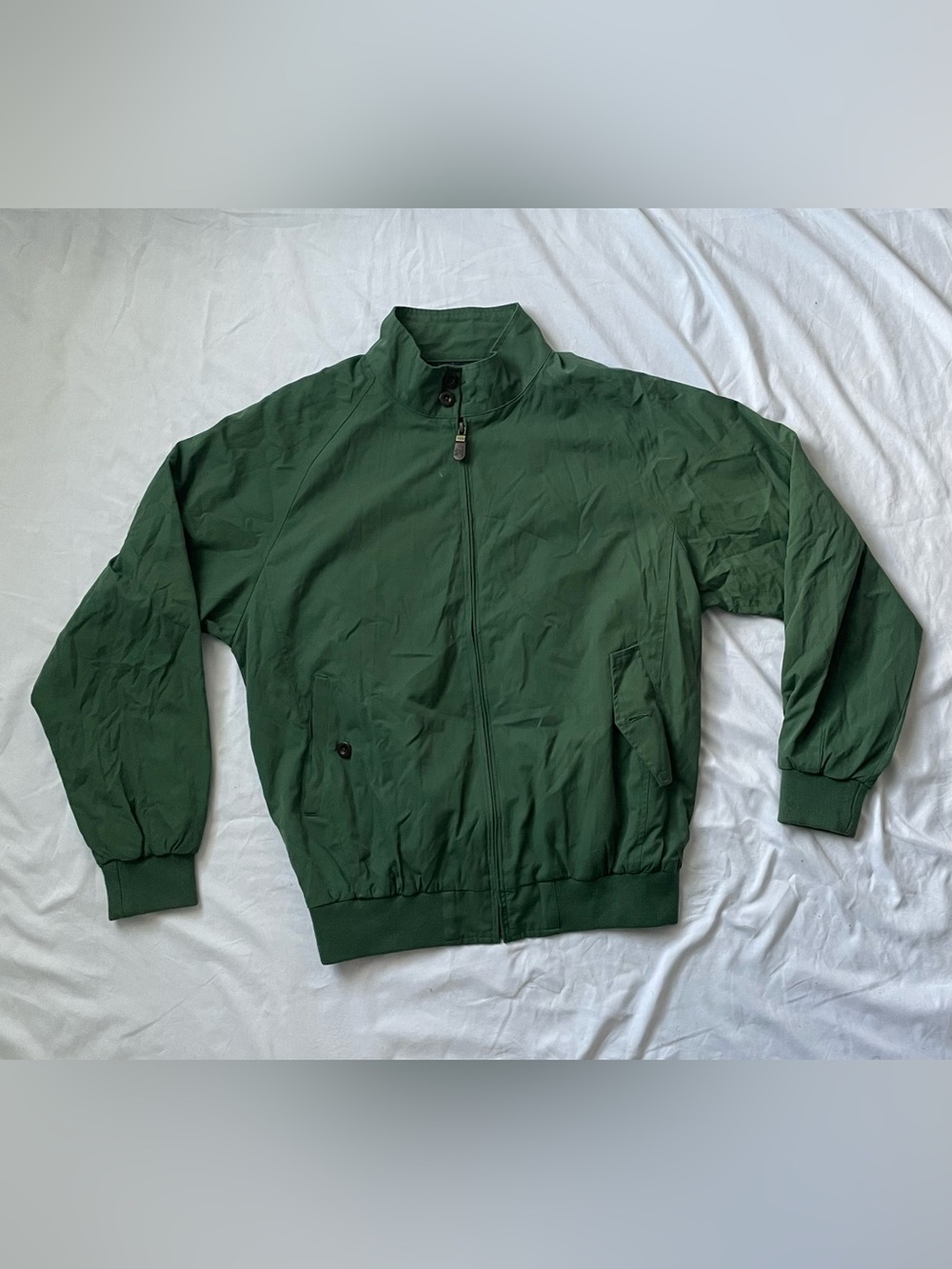 Orvis Men's Green Bomber Jacket Full Zip Plaid Lined Spread Collar M